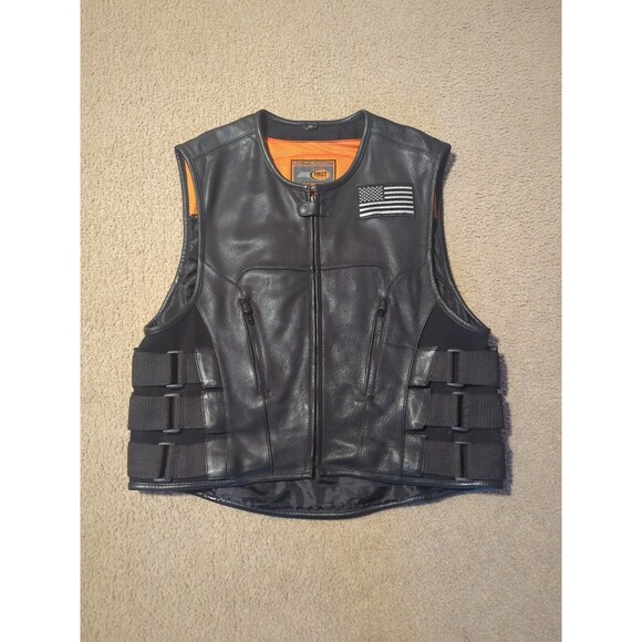 First Classics Leather Vest Mens XL With Firefighter, Flag, Eagle Patches - Picture 3 of 16